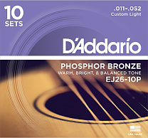 EJ26-10P Phosphor Bronze    , Custom Light, 11-52, 10 ., D'Addario