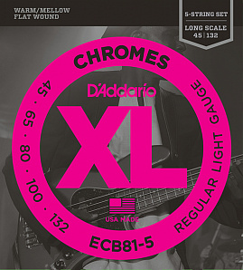 ECB81-5 Chromes    5- -, Light, 45-132, Long Scale, D'Addario